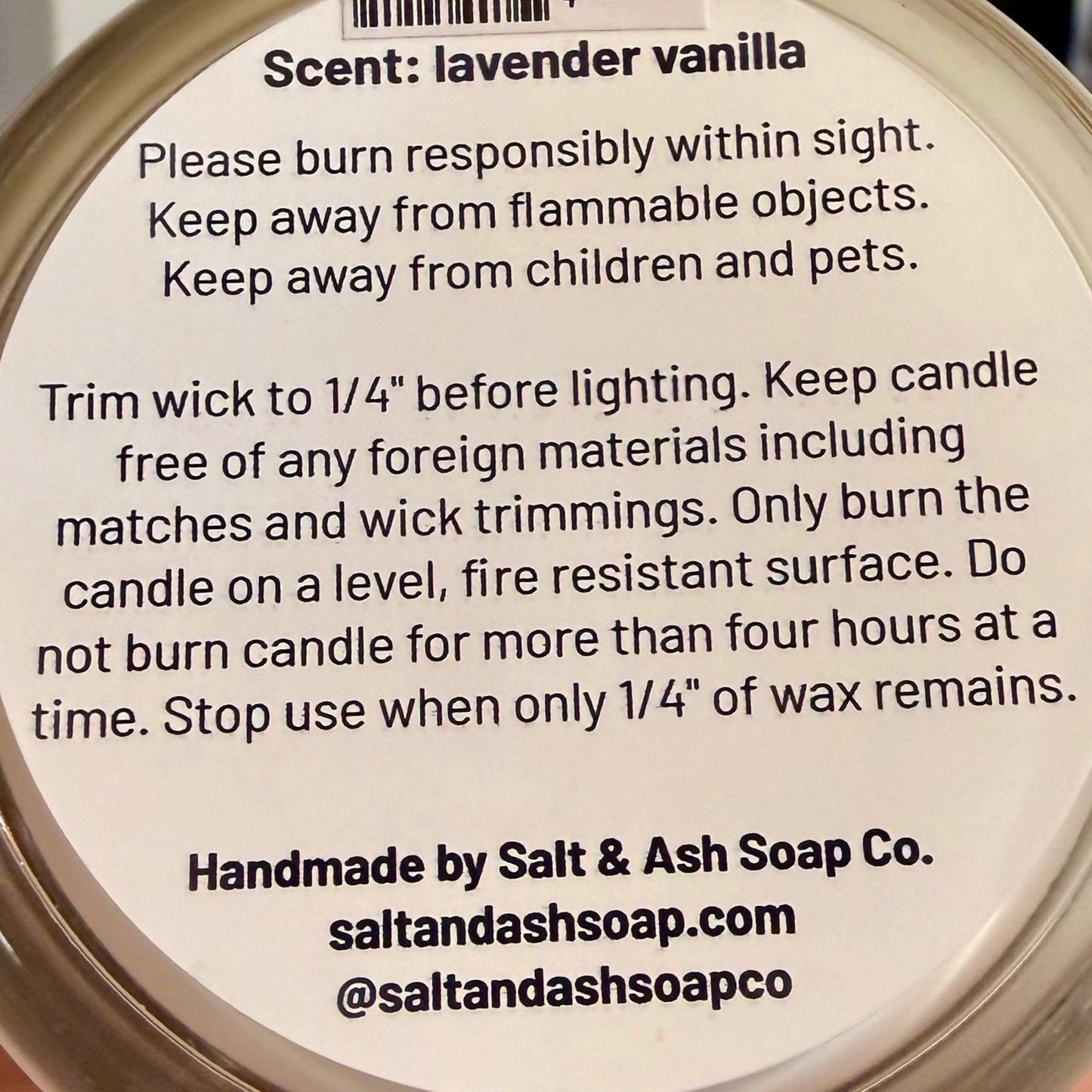 Lavender Vanilla Soy Wax Candle