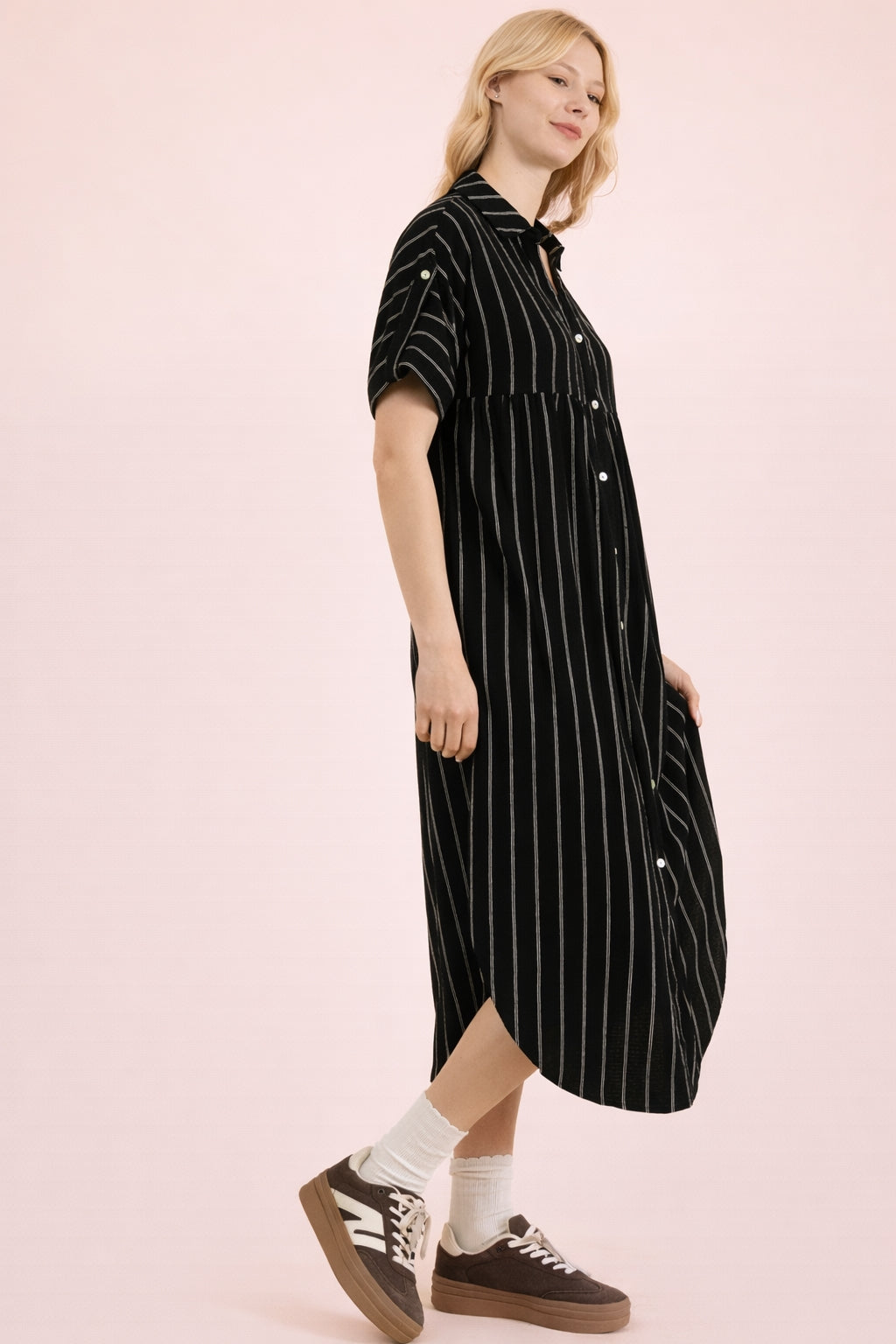 Lorraine Linen Midi Shirt Dress (S-M-L)