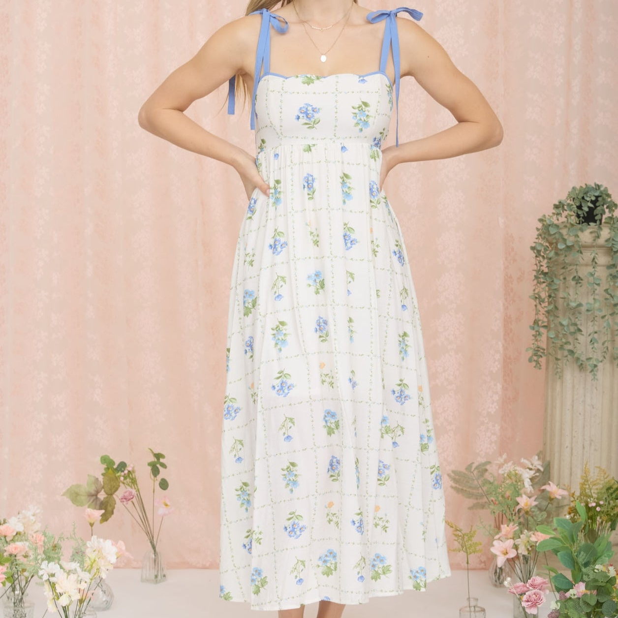 Sophie Floral Blue and Ivory Dress