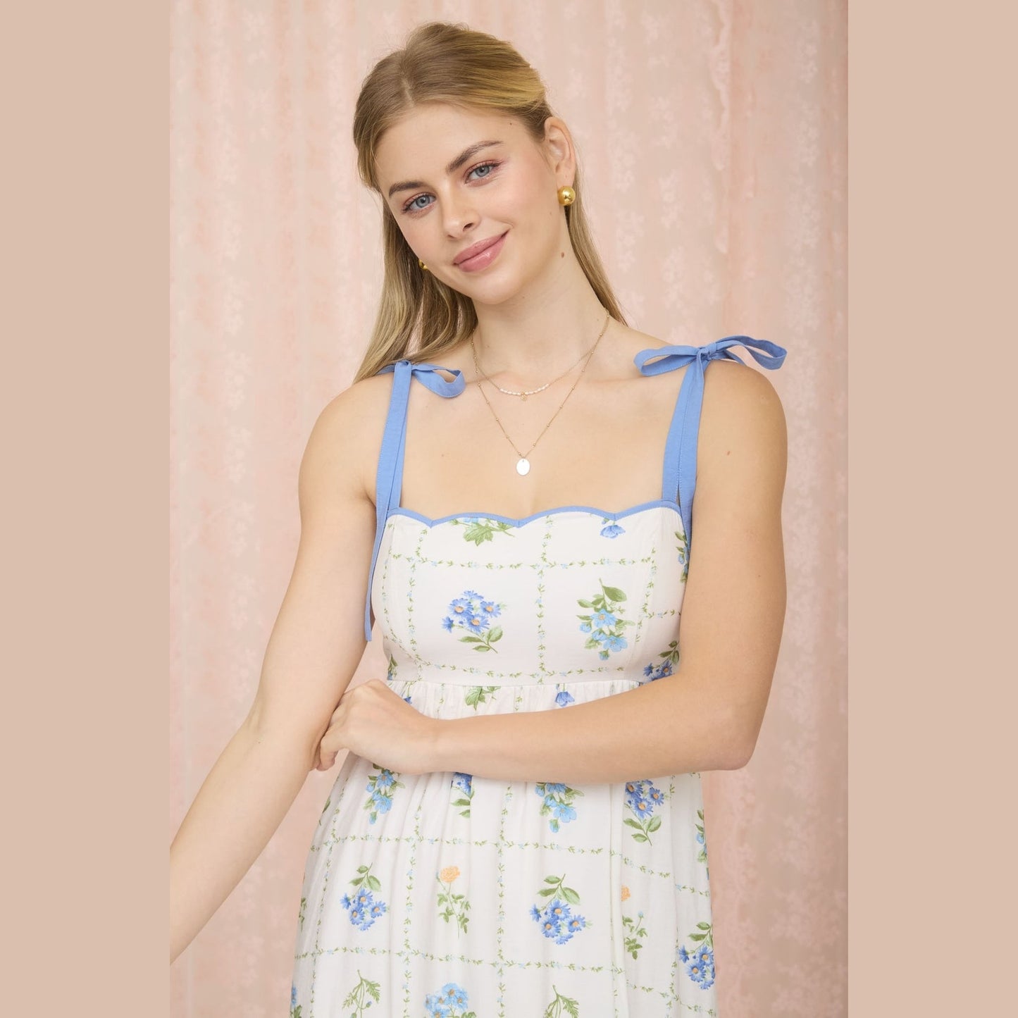 Sophie Floral Blue and Ivory Dress