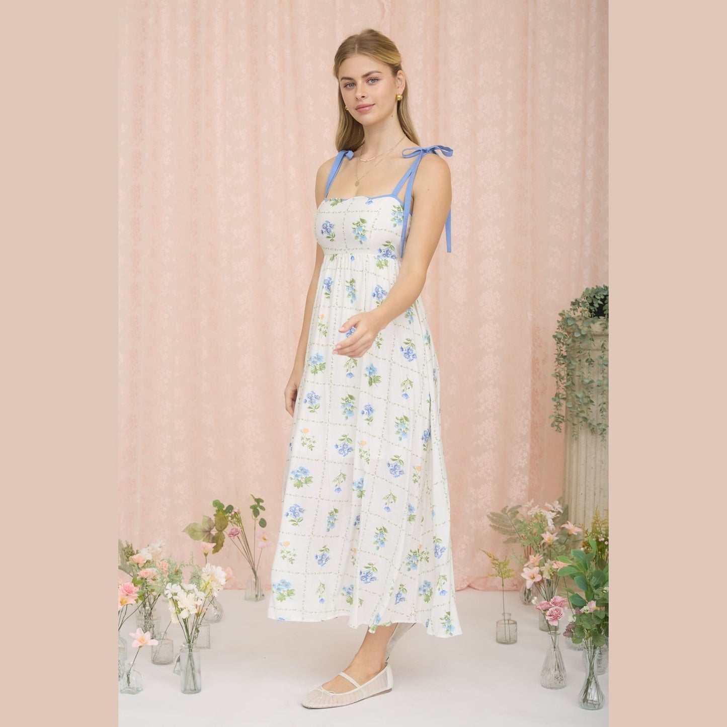 Sophie Floral Blue and Ivory Dress