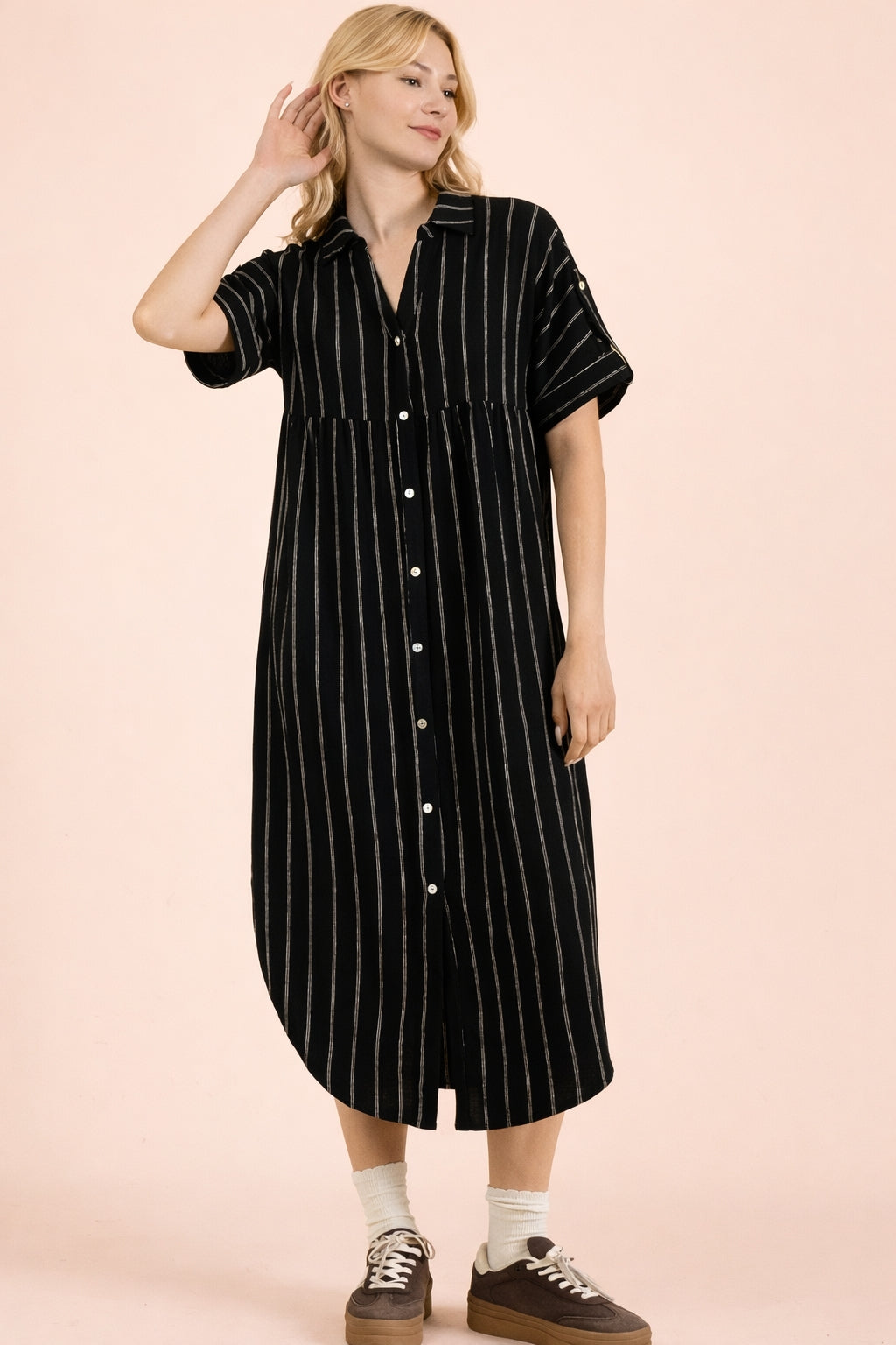 Lorraine Linen Midi Shirt Dress (S-M-L)