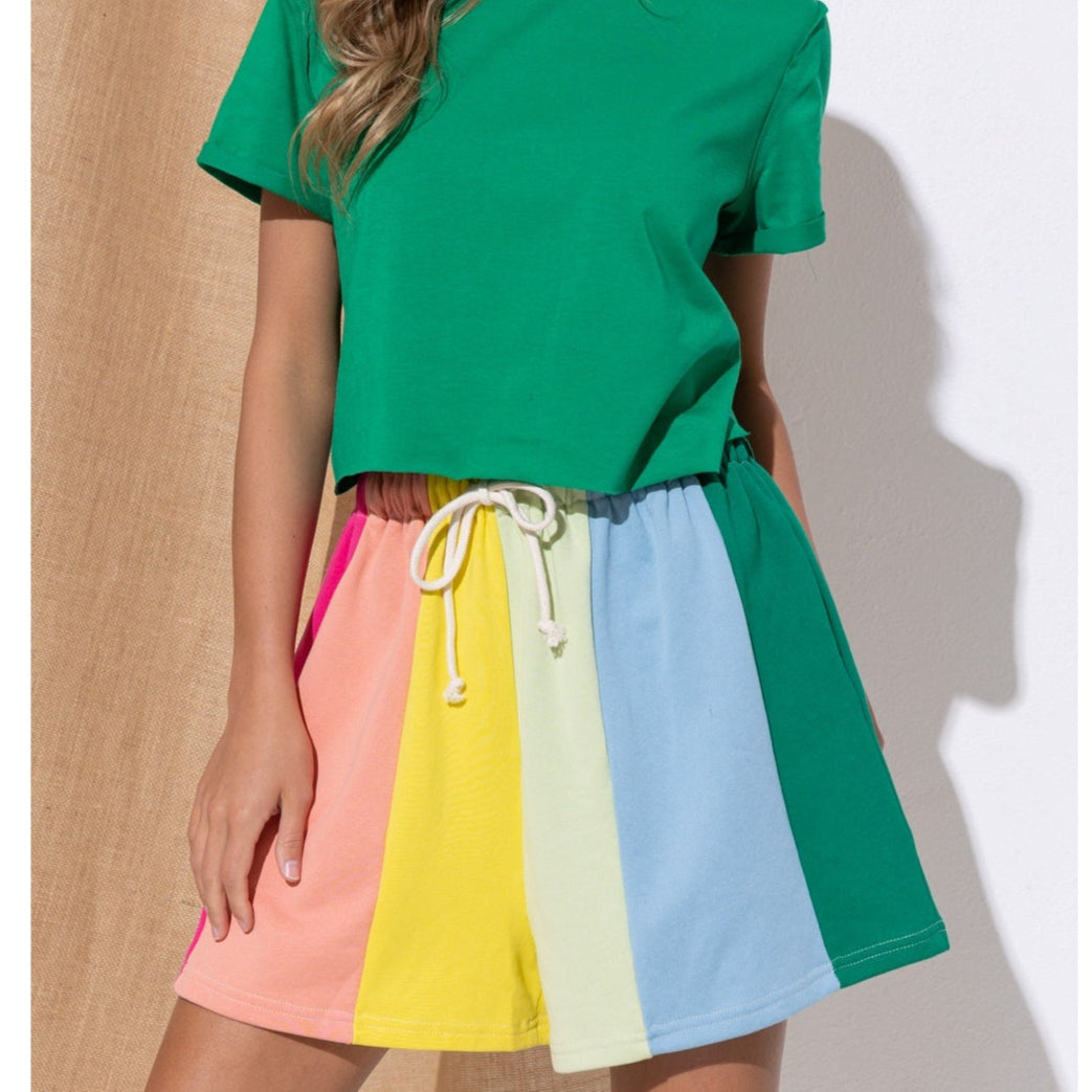 Rainbow Color-block Stripe Shorts S-3XL