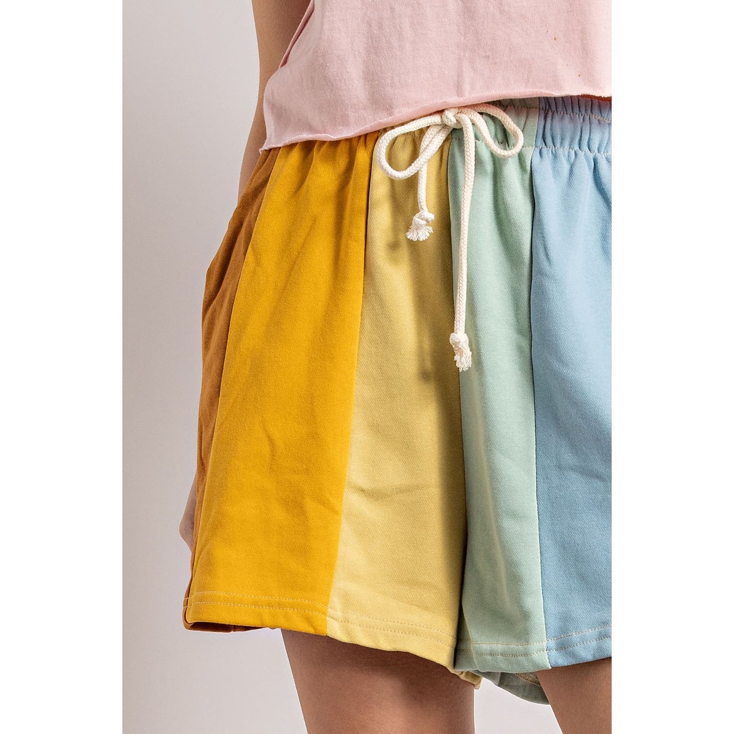 Muted Rainbow Color-Block Stripe Shorts