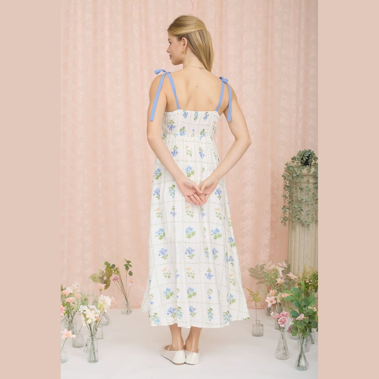 Sophie Floral Blue and Ivory Dress