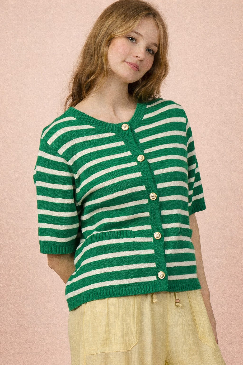 Bonnie Green Stripe Button Down (S-M-L)