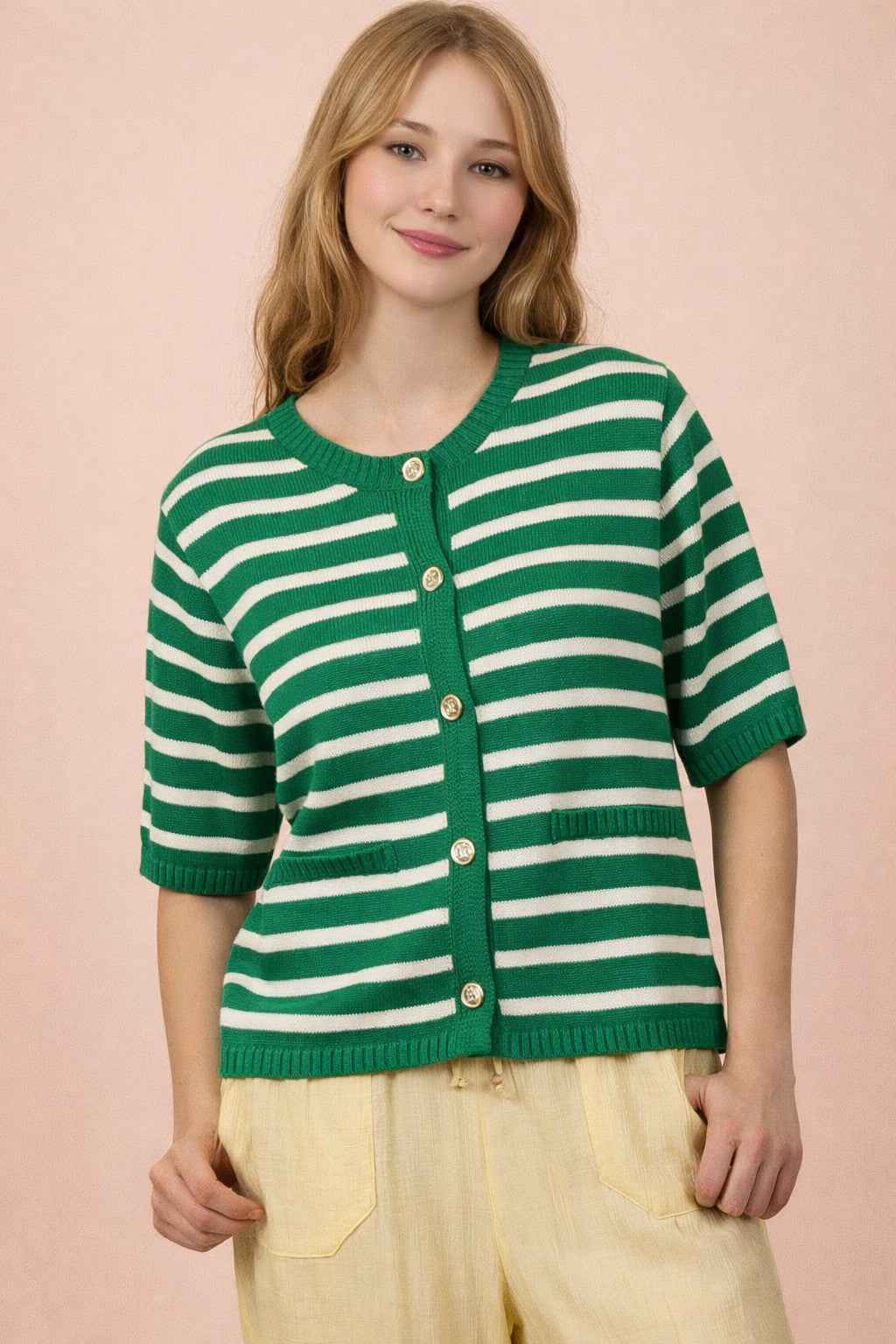 Bonnie Green Stripe Button Down (S-M-L)