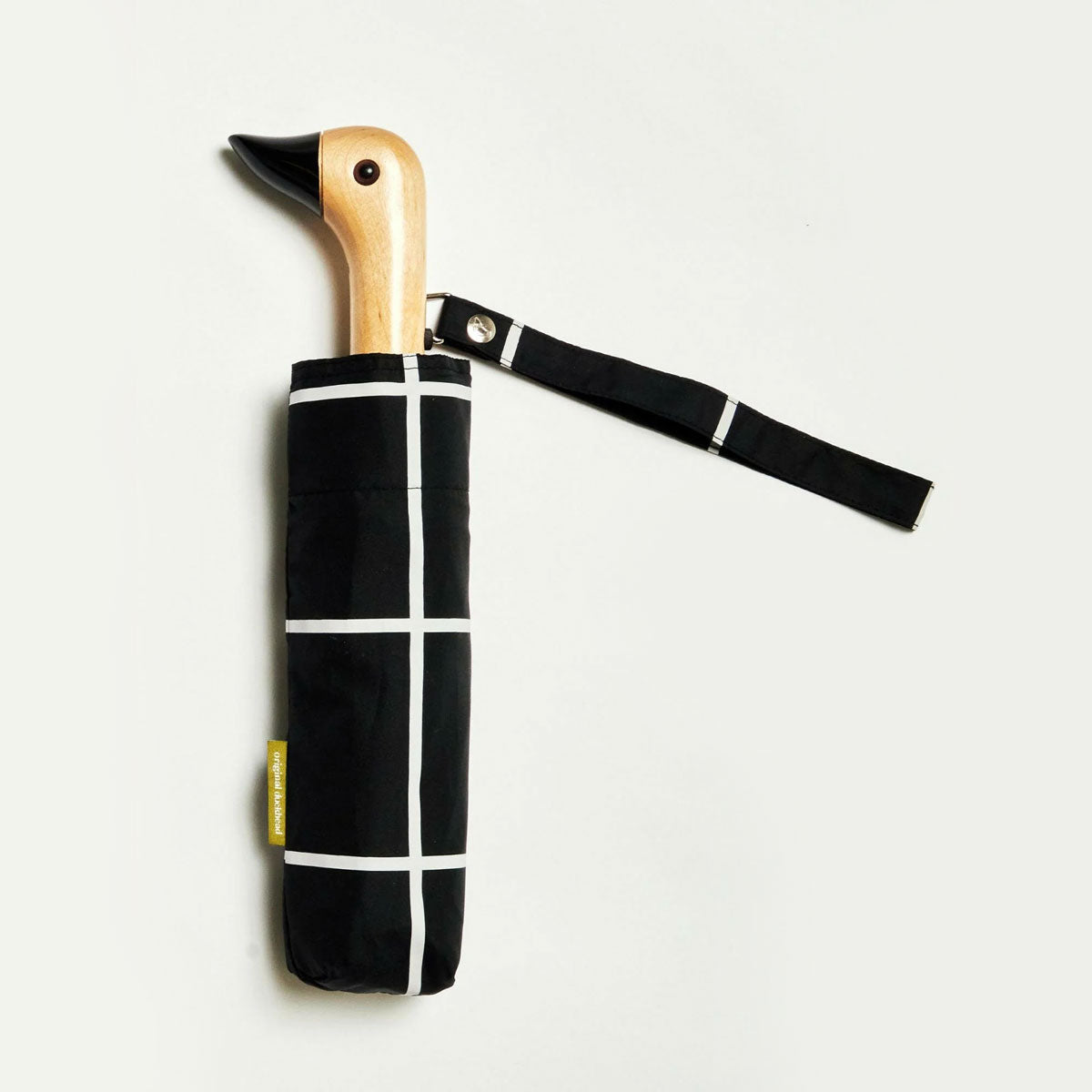 Stylish Black Grid Compact Eco - friendly Duck Umbrella