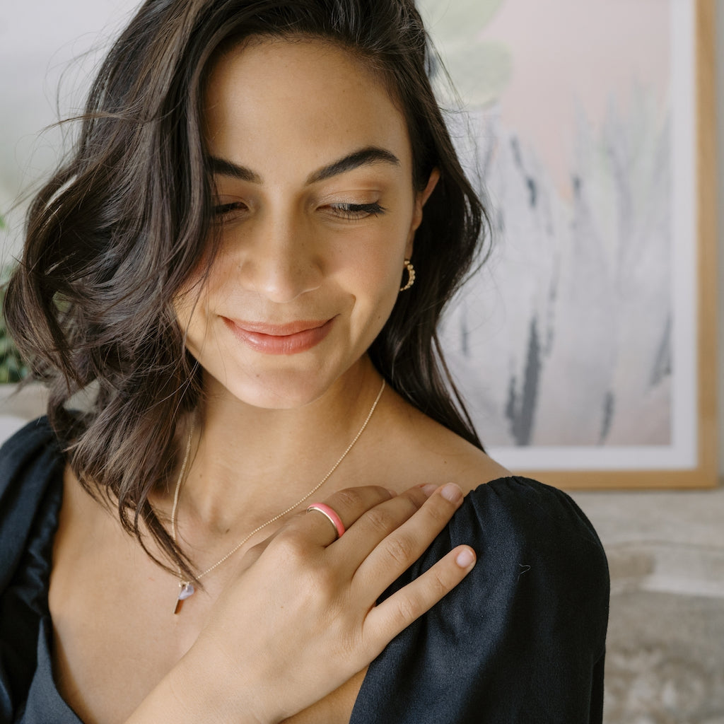 Daphne Peach 18k Gold Enamel Ring