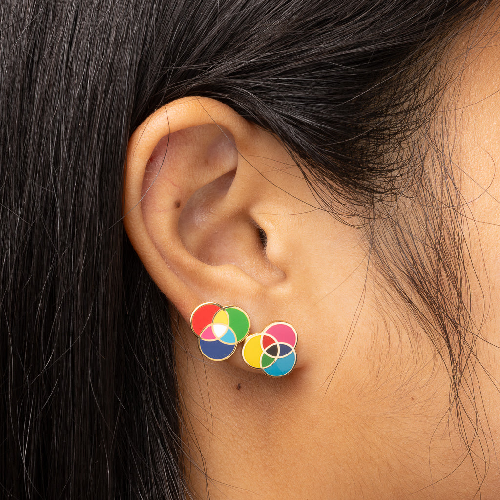 RGB and CMYK Earrings Mismatched Studs