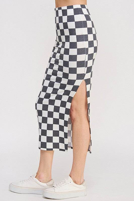 Race Day Checkered Pencil Skirt with Side Slit