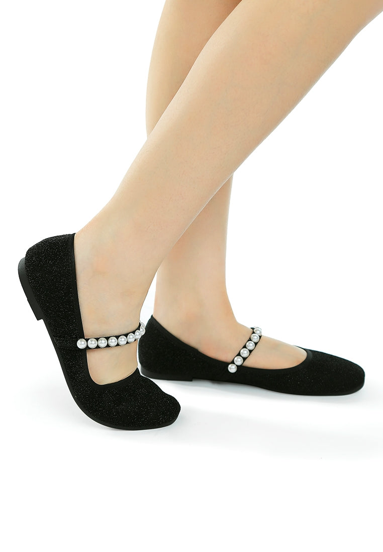 Corphee Pearl Strapped Glitter Ballerina Flat