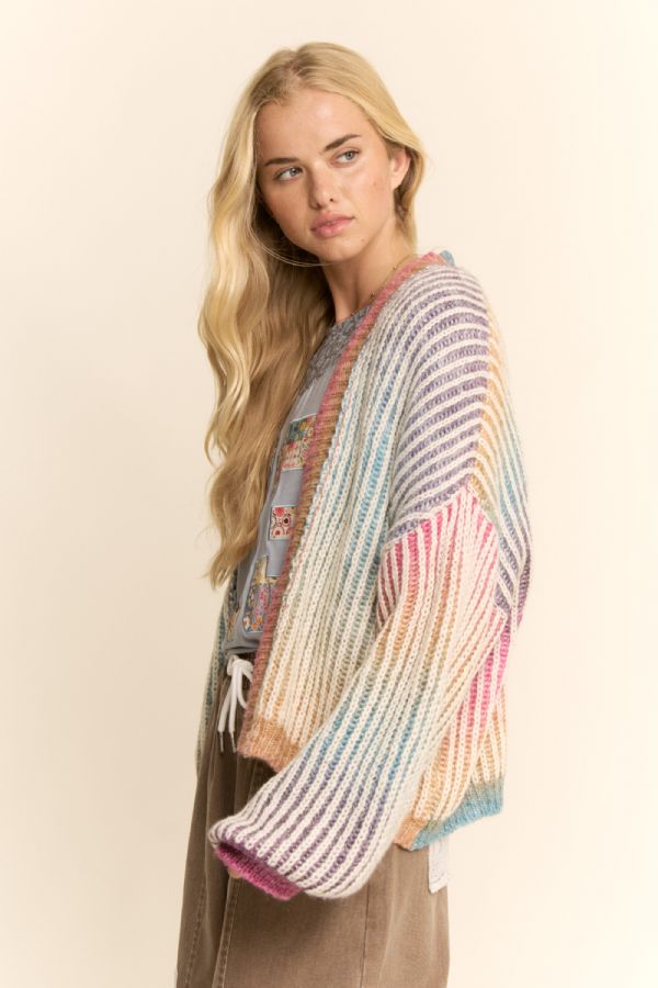 Rainbow Brite Ribbed Knit Cardigan