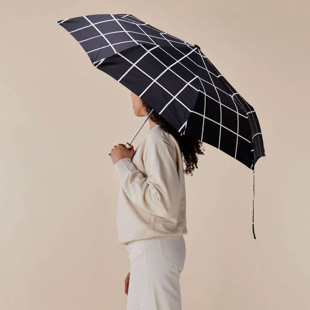 Stylish Black Grid Compact Eco - friendly Duck Umbrella