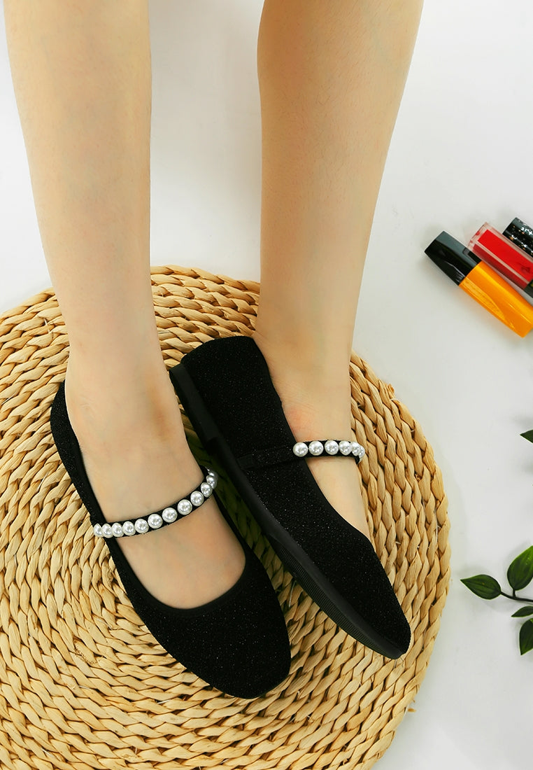 Corphee Pearl Strapped Glitter Ballerina Flat