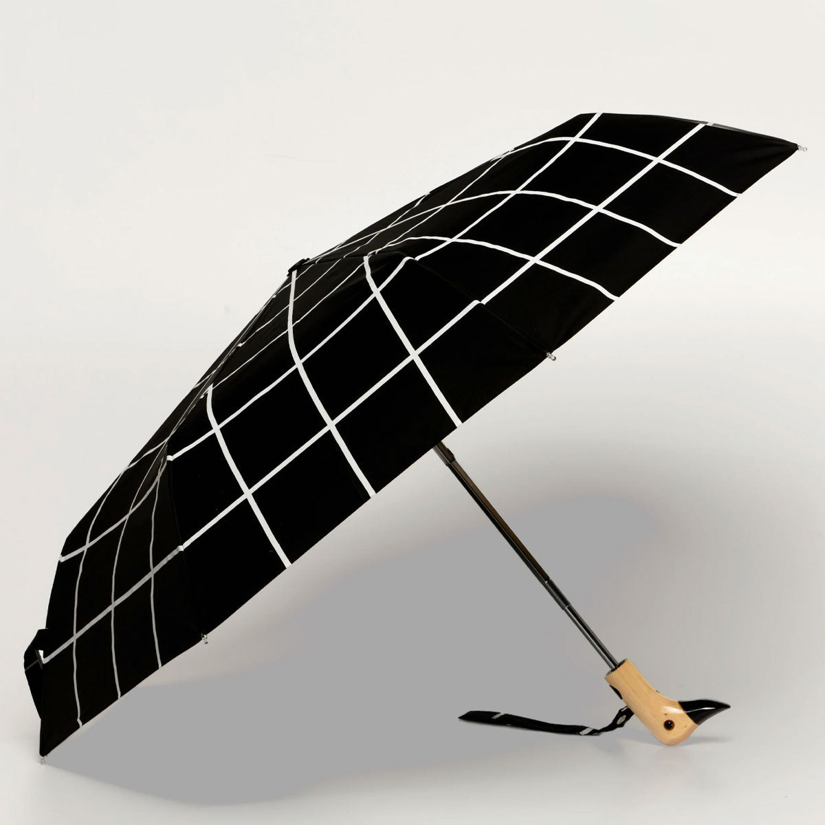 Stylish Black Grid Compact Eco - friendly Duck Umbrella