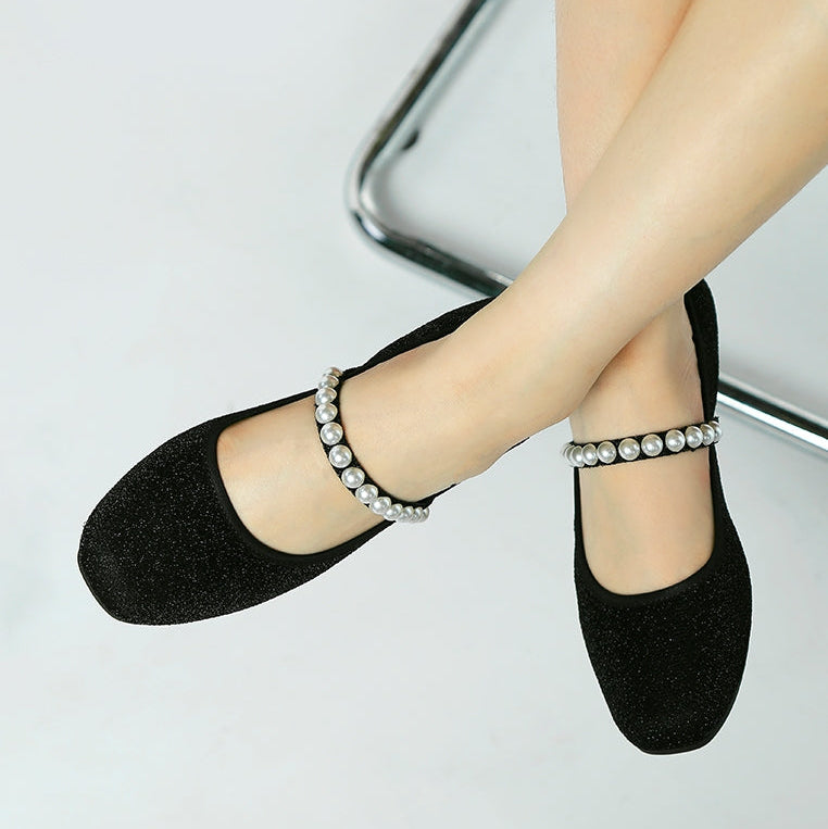 Corphee Pearl Strapped Glitter Ballerina Flat