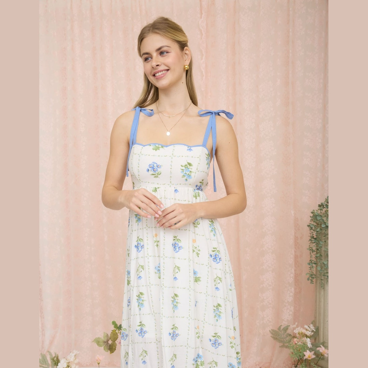Sophie Floral Blue and Ivory Dress