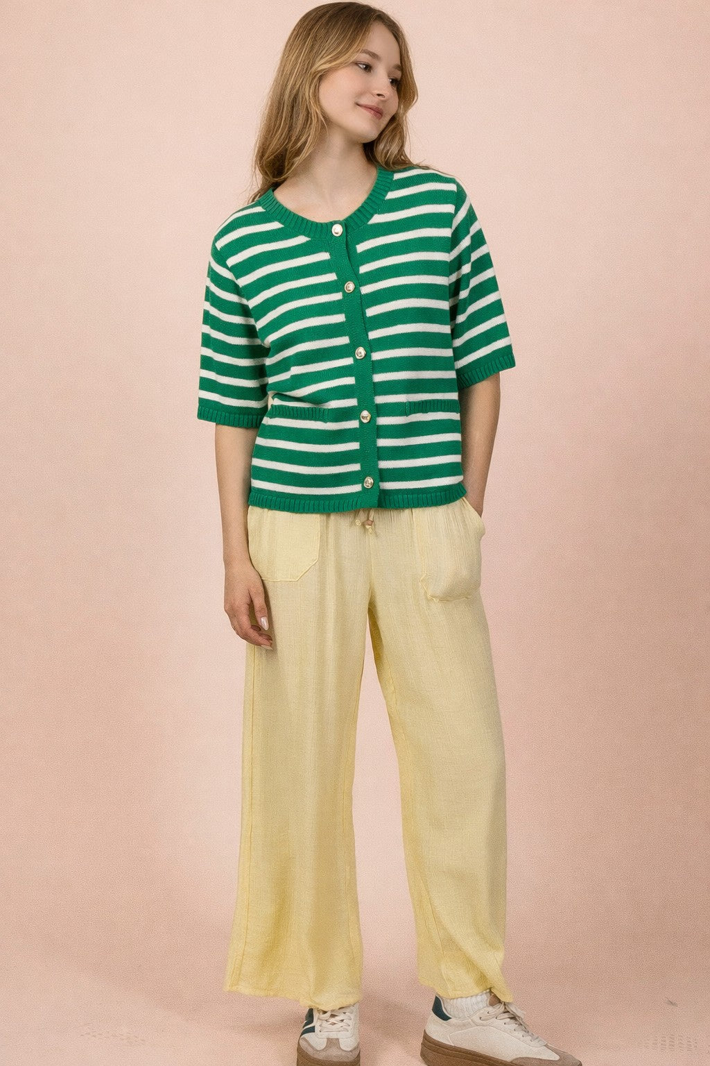 Bonnie Green Stripe Button Down (S-M-L)