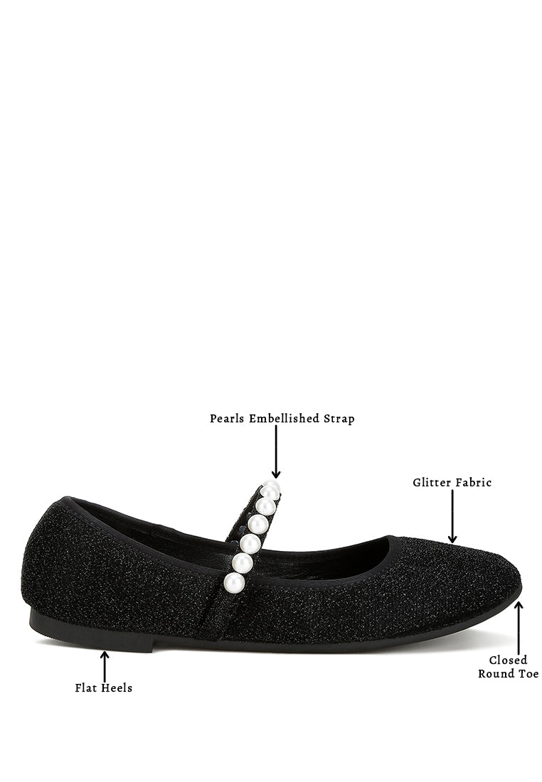 Corphee Pearl Strapped Glitter Ballerina Flat