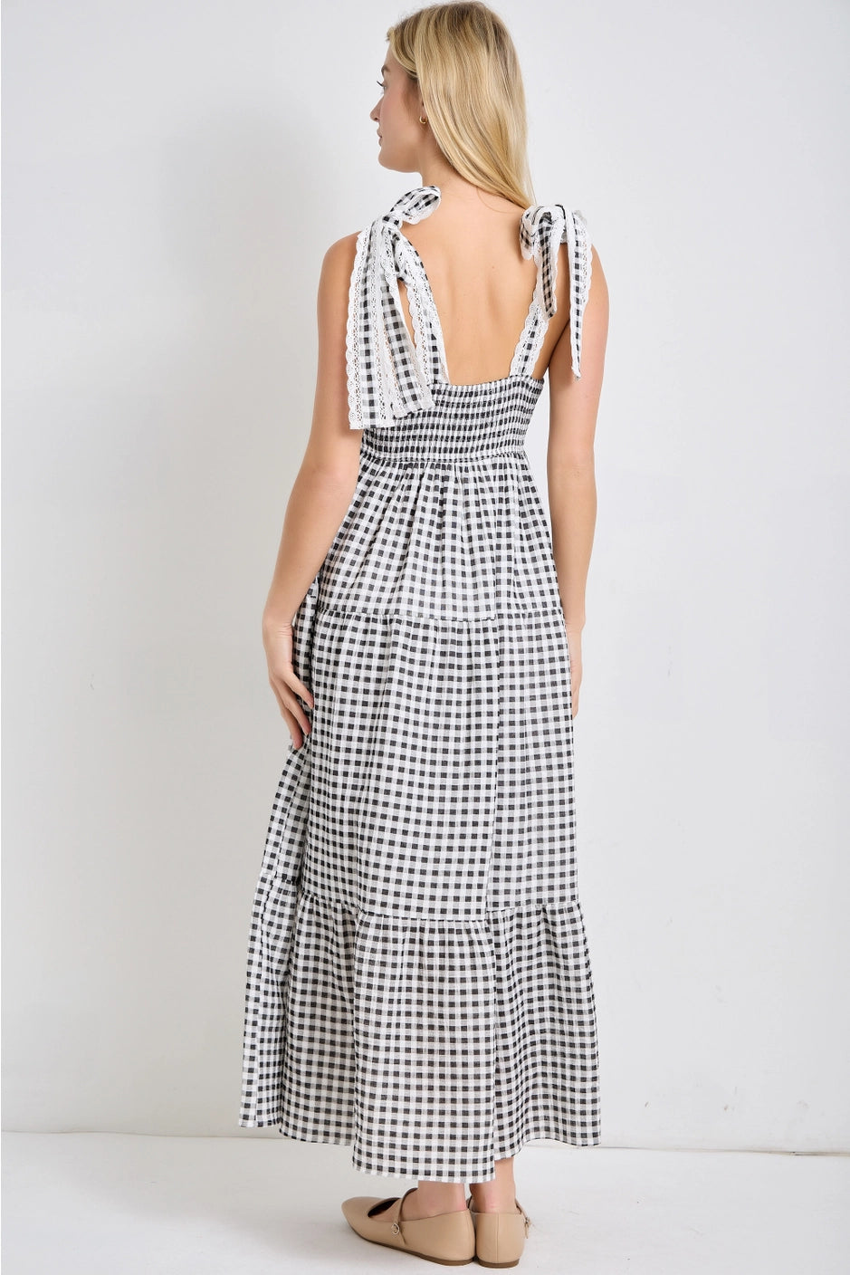 Gingham Eyelet Lace Maxi Dress