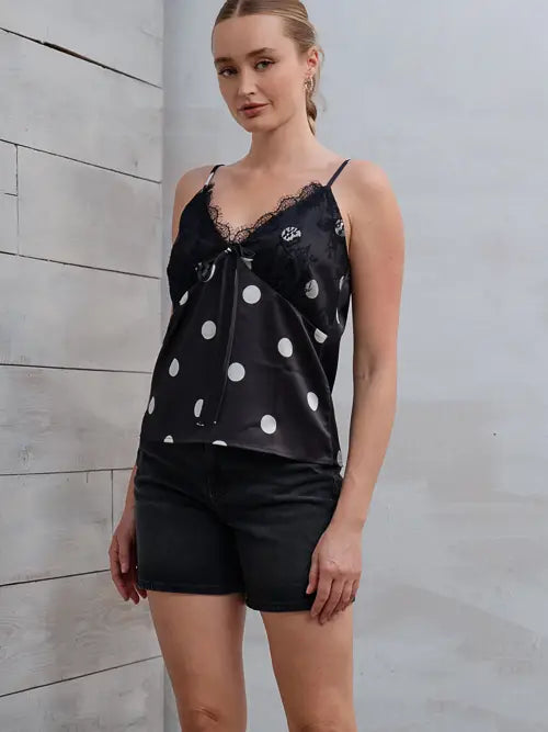 Satin Lace Polka Dot Cami