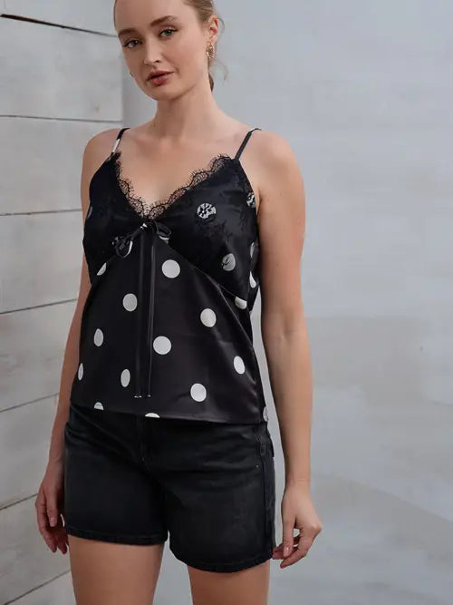 Satin Lace Polka Dot Cami